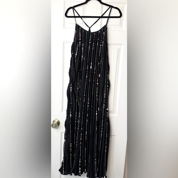 NWT Farm Rio V Neck Sequins Slip Maxi Dress Women Size M In Black Sleeveless - Picture 3 of 17